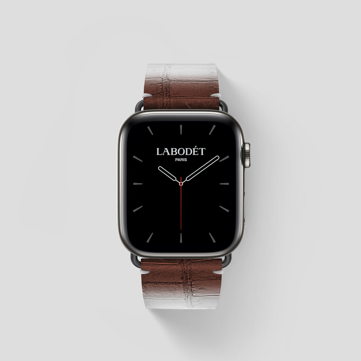 Dark Brown Apple Watch 46mm Strap Himalayan Crocodile with Black Metal -1 | Dark-Brown-Black