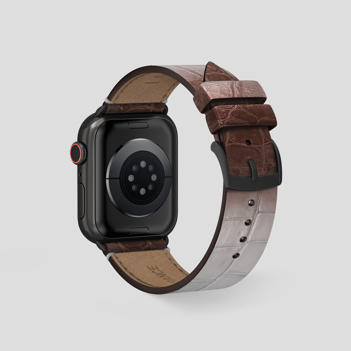 Dark Brown Apple Watch 46mm Strap Himalayan Crocodile with Black Metal -2 | Dark-Brown-Black