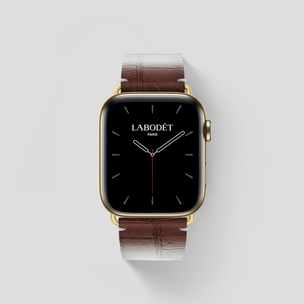 Dark Brown Apple Watch 46mm Strap Himalayan Crocodile with Gold Metal -1 | Dark-Brown-Gold