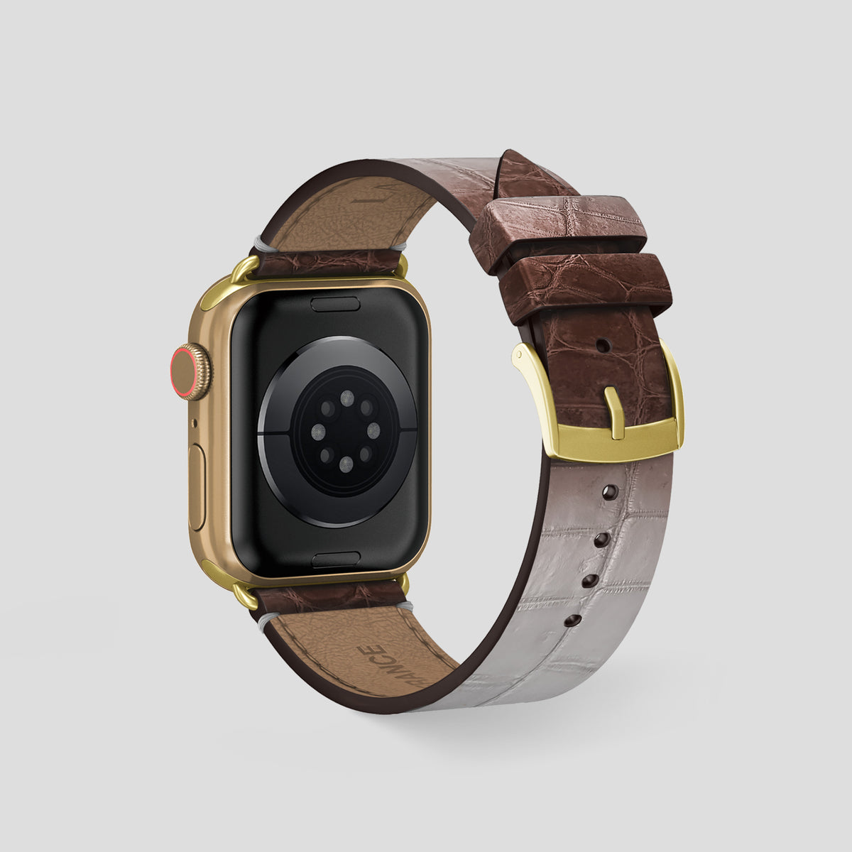 Dark Brown Apple Watch 46mm Strap Himalayan Crocodile with Gold Metal -2 | Dark-Brown-Gold