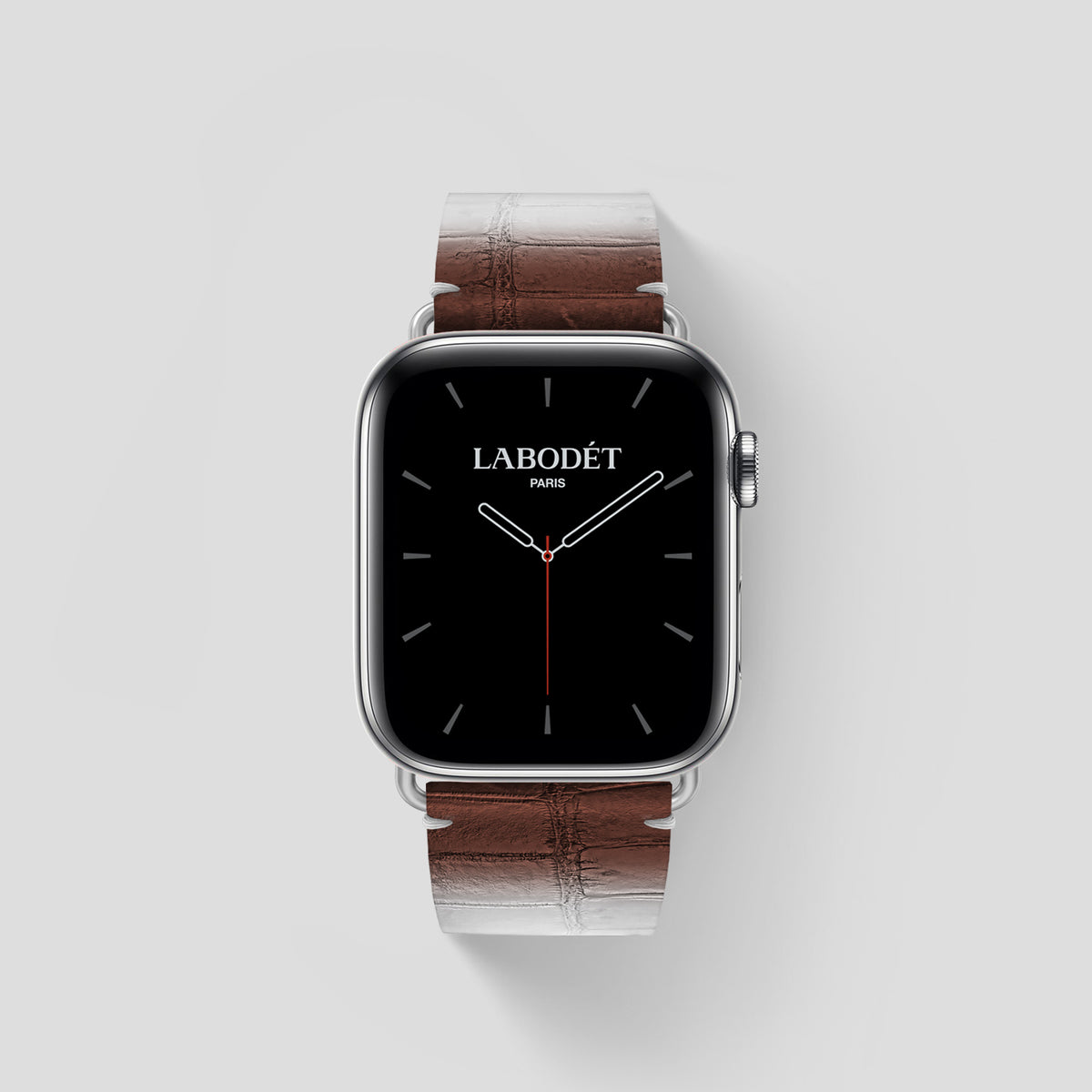 Dark Brown Apple Watch 46mm Strap Himalayan Crocodile with Steel Metal -1 | Dark-Brown-Steel