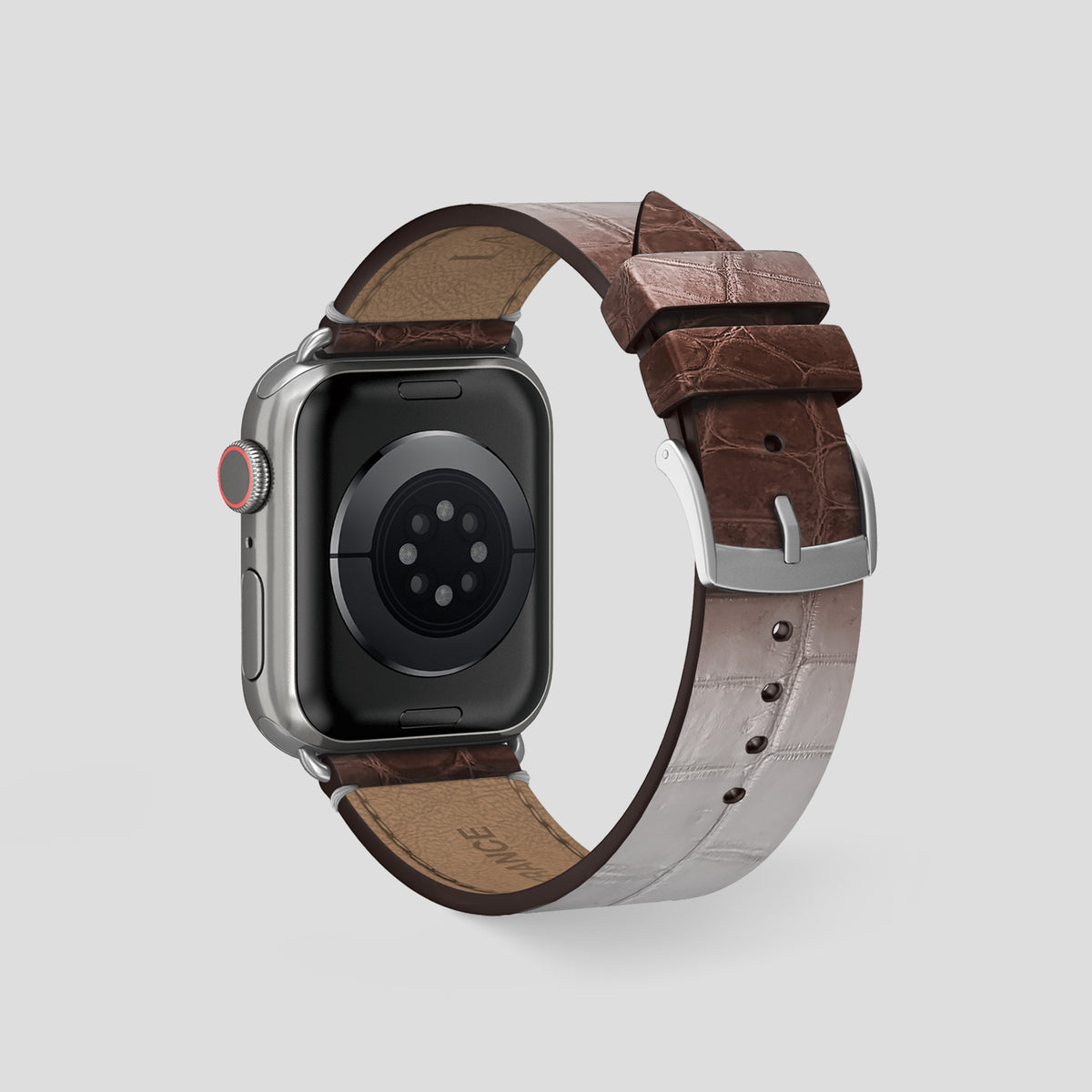 Dark Brown Apple Watch 46mm Strap Himalayan Crocodile with Steel Metal -2 | Dark-Brown-Steel