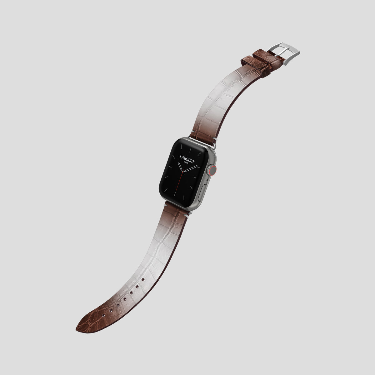 Dark Brown Apple Watch 46mm Strap Himalayan Crocodile with Steel Metal -3 | Dark-Brown-Steel