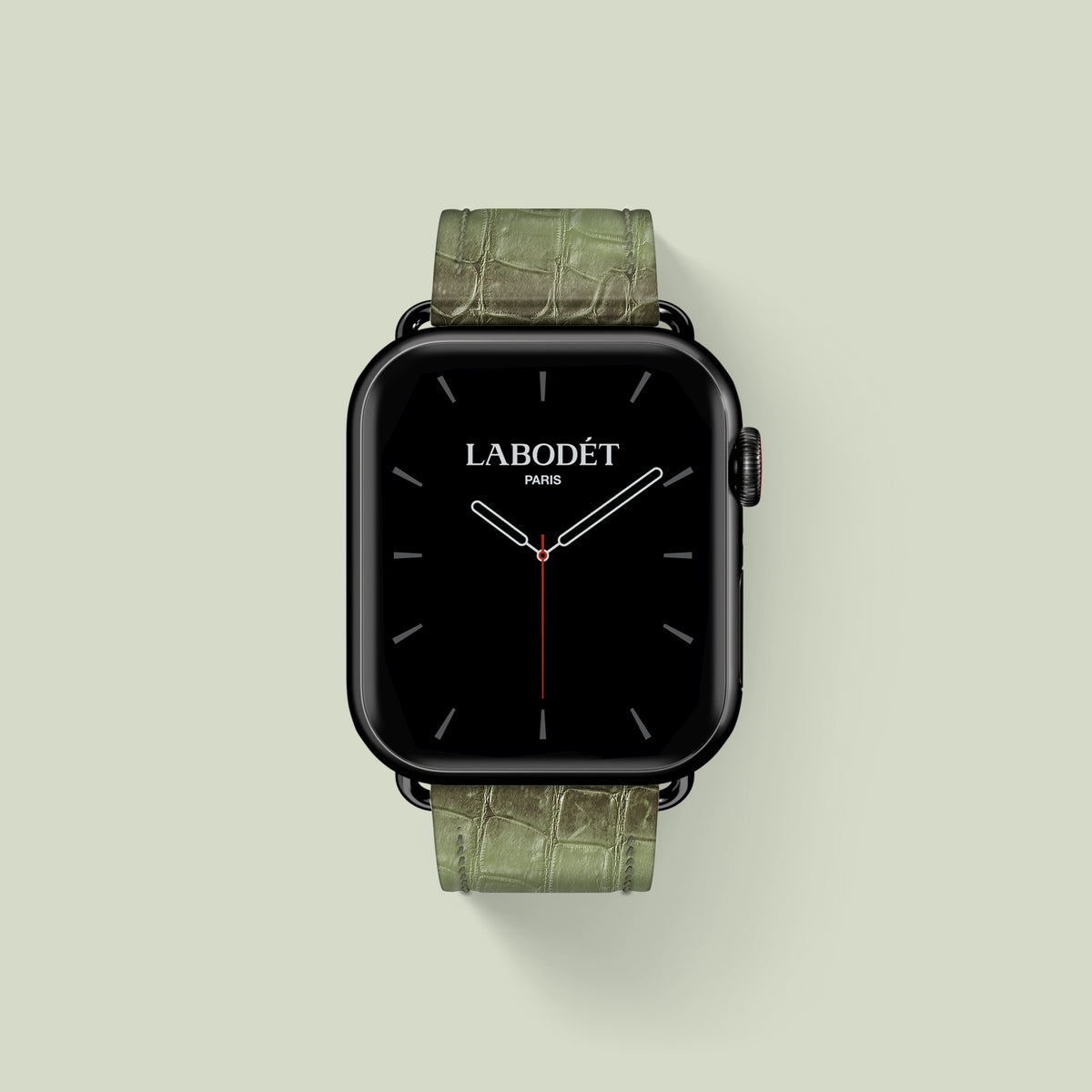 Classic Strap Celadon Green For Apple Watch 42mm In Himalayan Crocodile with Black Metal -2 | Celadon-Green-Black