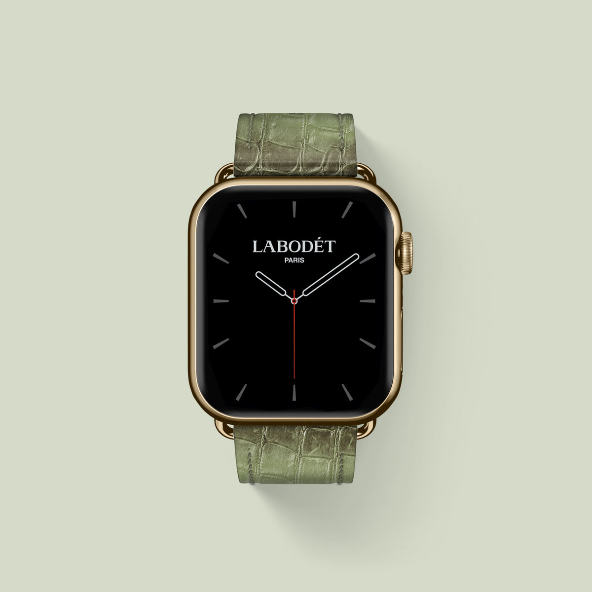 Classic Strap Celadon Green For Apple Watch 42mm In Himalayan Crocodile with Gold Metal -2 | Celadon-Green-Gold