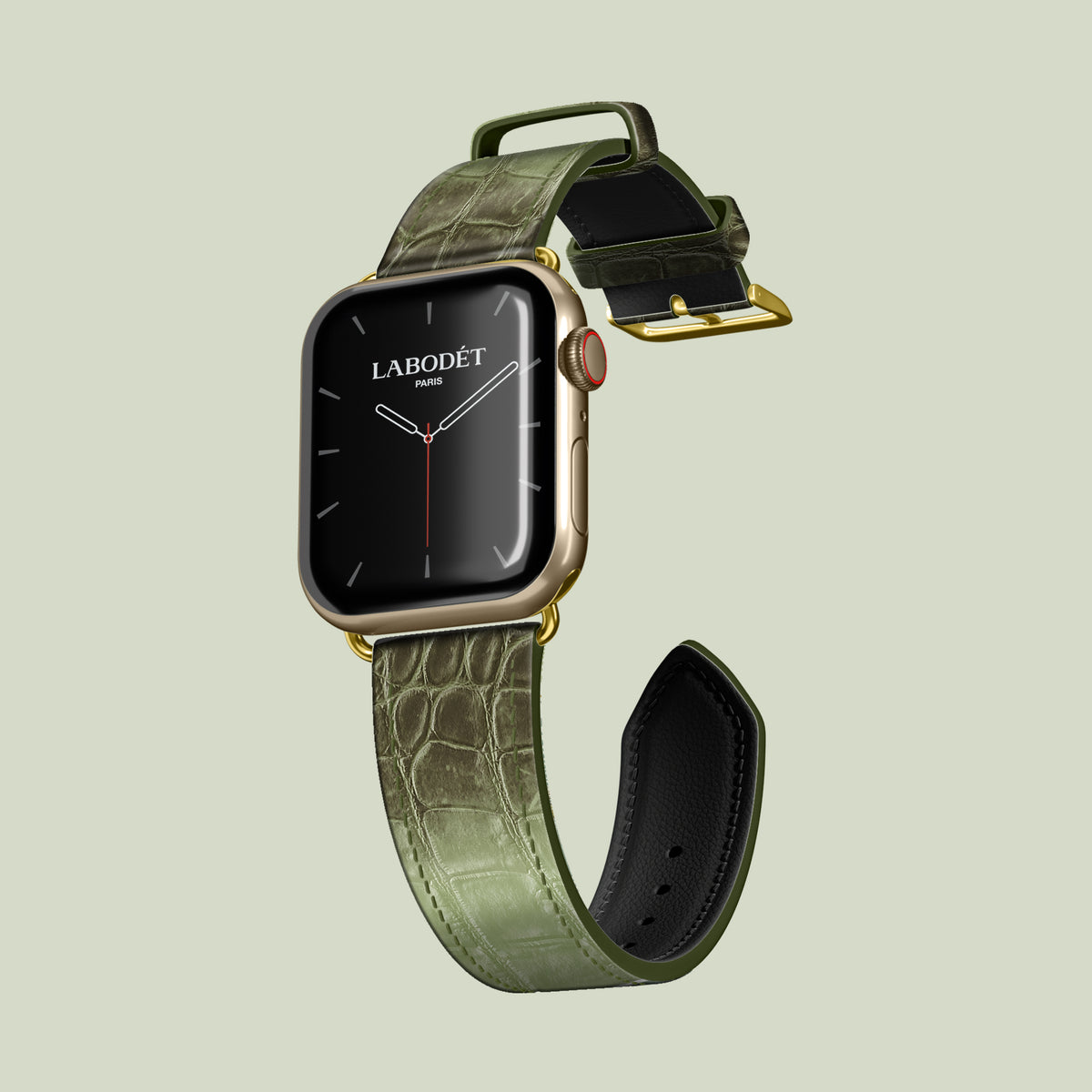 Classic Strap Celadon Green For Apple Watch 42mm In Himalayan Crocodile with Gold Metal -1 | Celadon-Green-Gold
