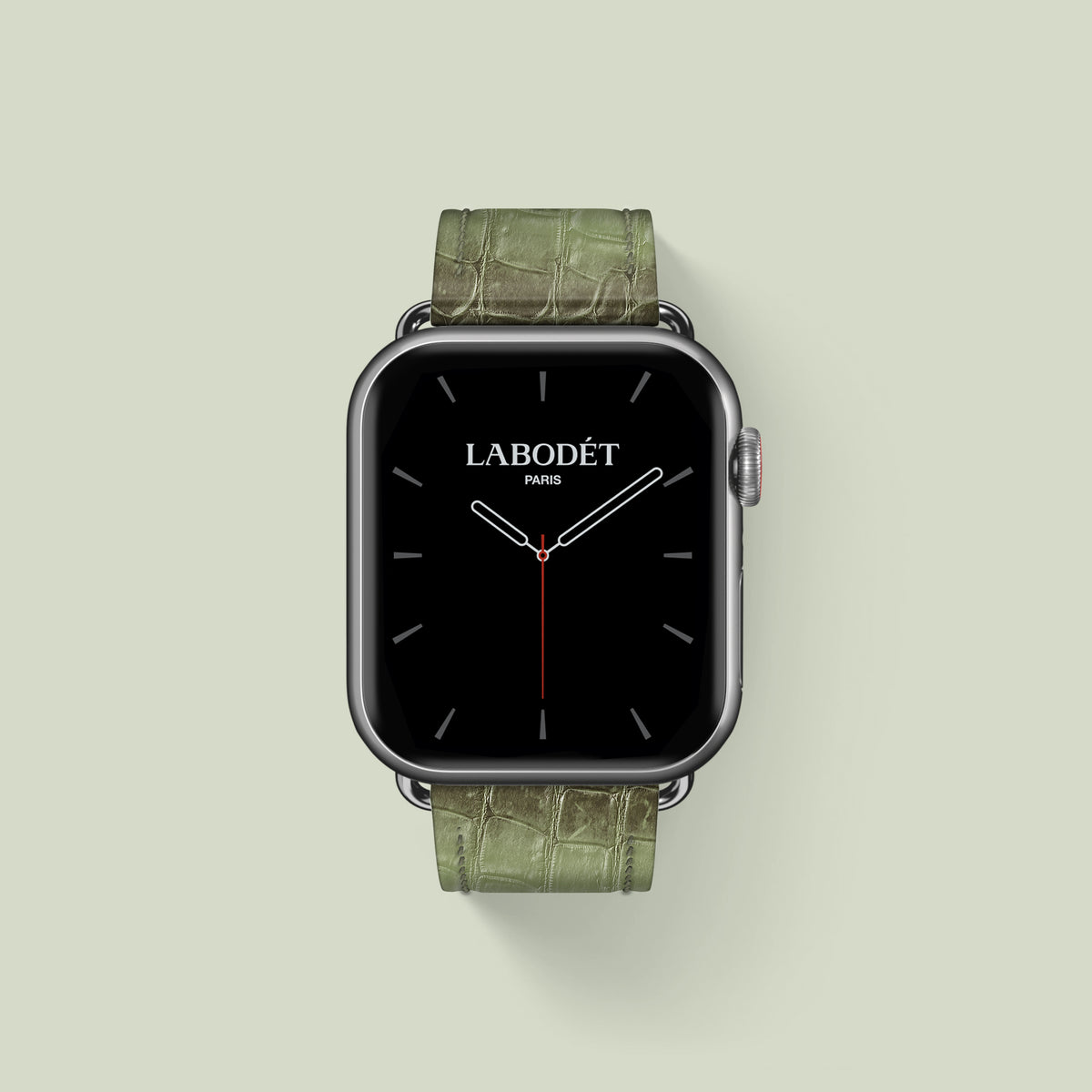 Classic Strap Celadon Green For Apple Watch 42mm In Himalayan Crocodile with Steel Metal -2 | Celadon-Green-Steel
