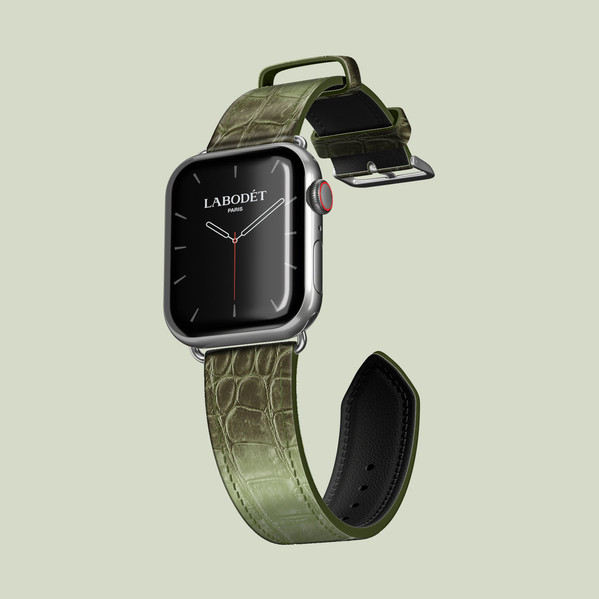 Classic Strap Celadon Green For Apple Watch 42mm In Himalayan Crocodile with Steel Metal -1 | Celadon-Green-Steel
