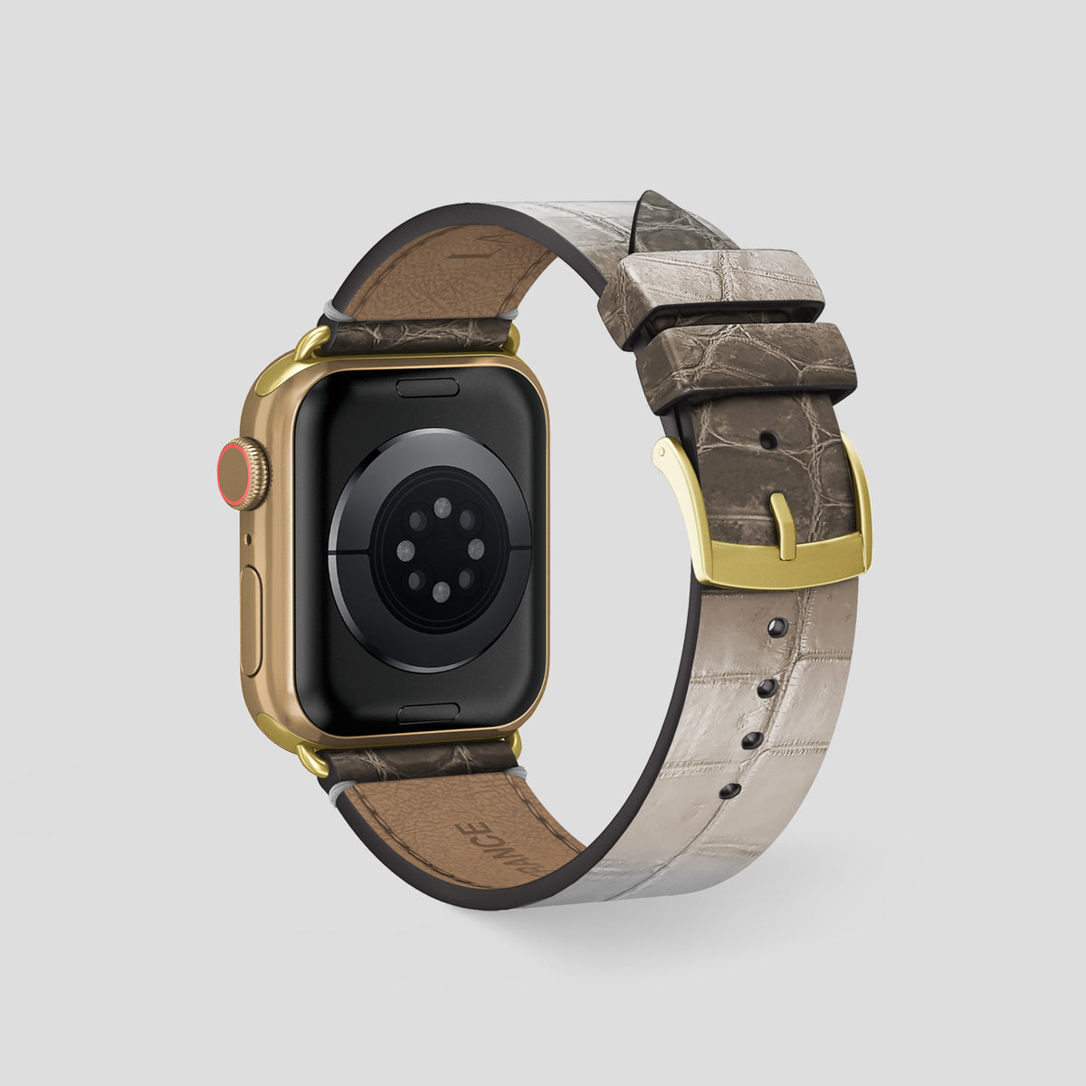 Dark Apple Watch 46mm Strap Himalayan Crocodile with Gold Metal -2 | Dark-Gold
