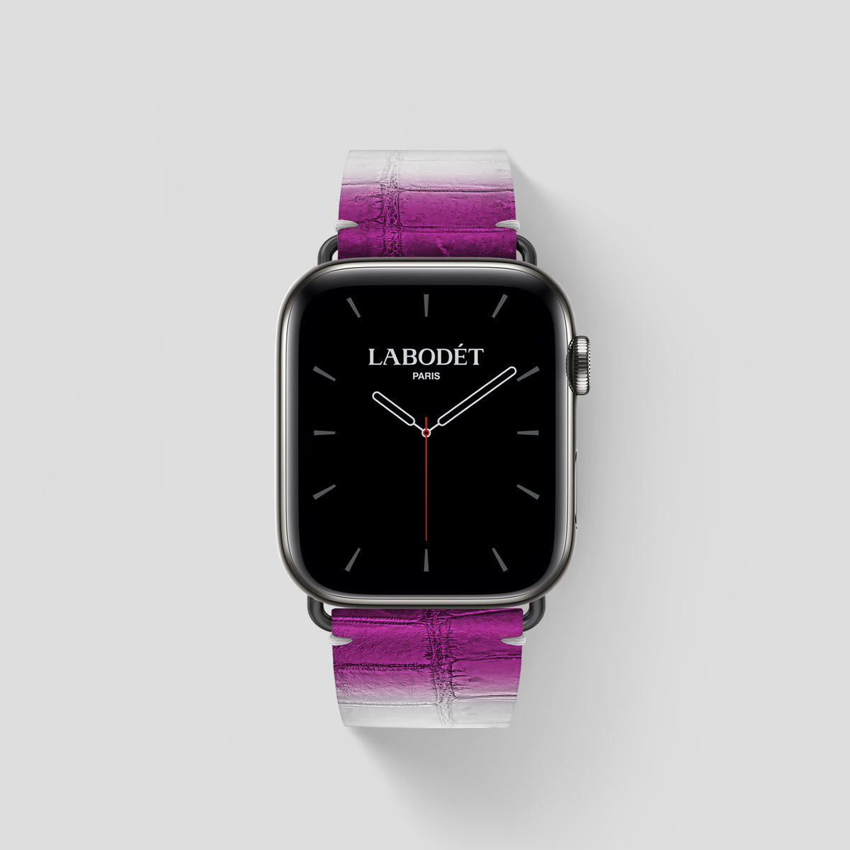 Fuchsia Apple Watch 46mm Strap Himalayan Crocodile with Black Metal -1 | Fuchsia-Black