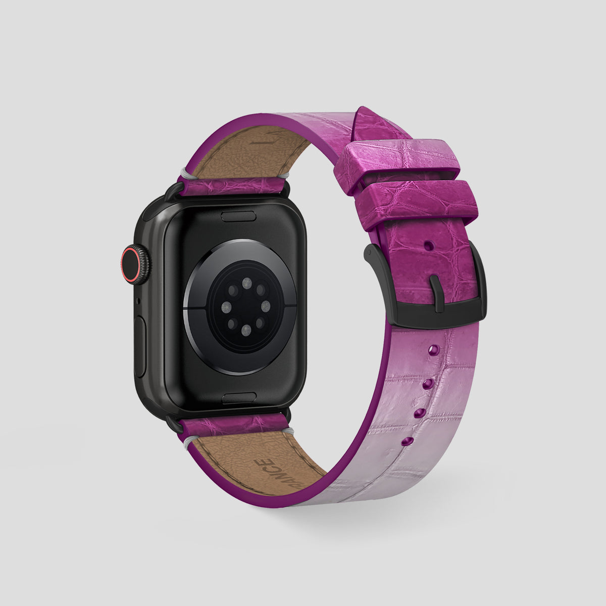 Fuchsia Apple Watch 46mm Strap Himalayan Crocodile with Black Metal -2 | Fuchsia-Black