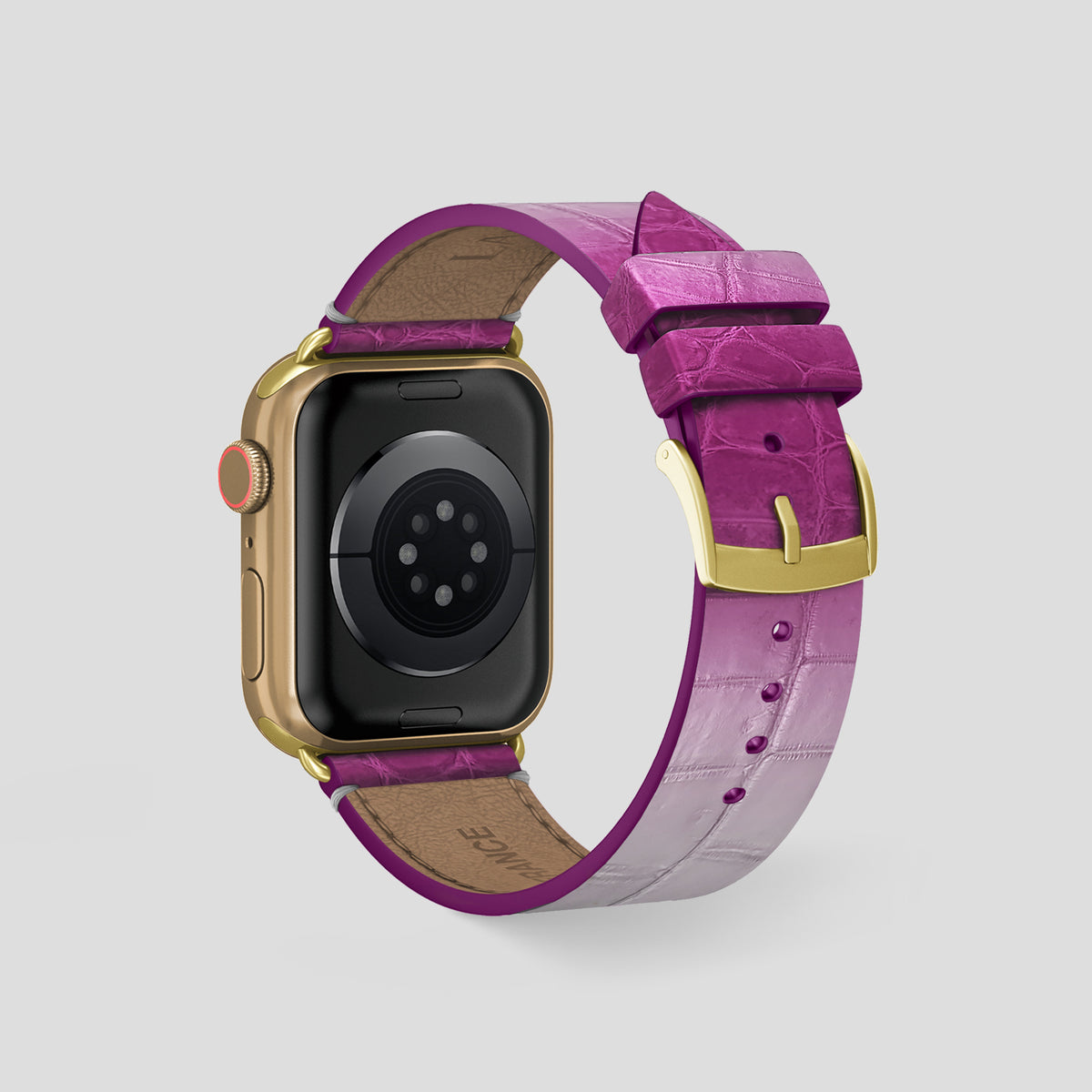 Fuchsia Apple Watch 46mm Strap Himalayan Crocodile with Gold Metal -2 | Fuchsia-Gold