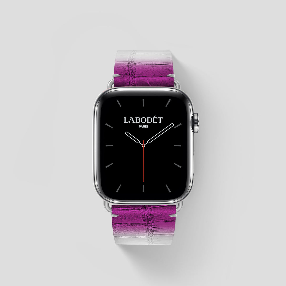 Fuchsia Apple Watch 46mm Strap Himalayan Crocodile with Steel Metal -1 | Fuchsia-Steel