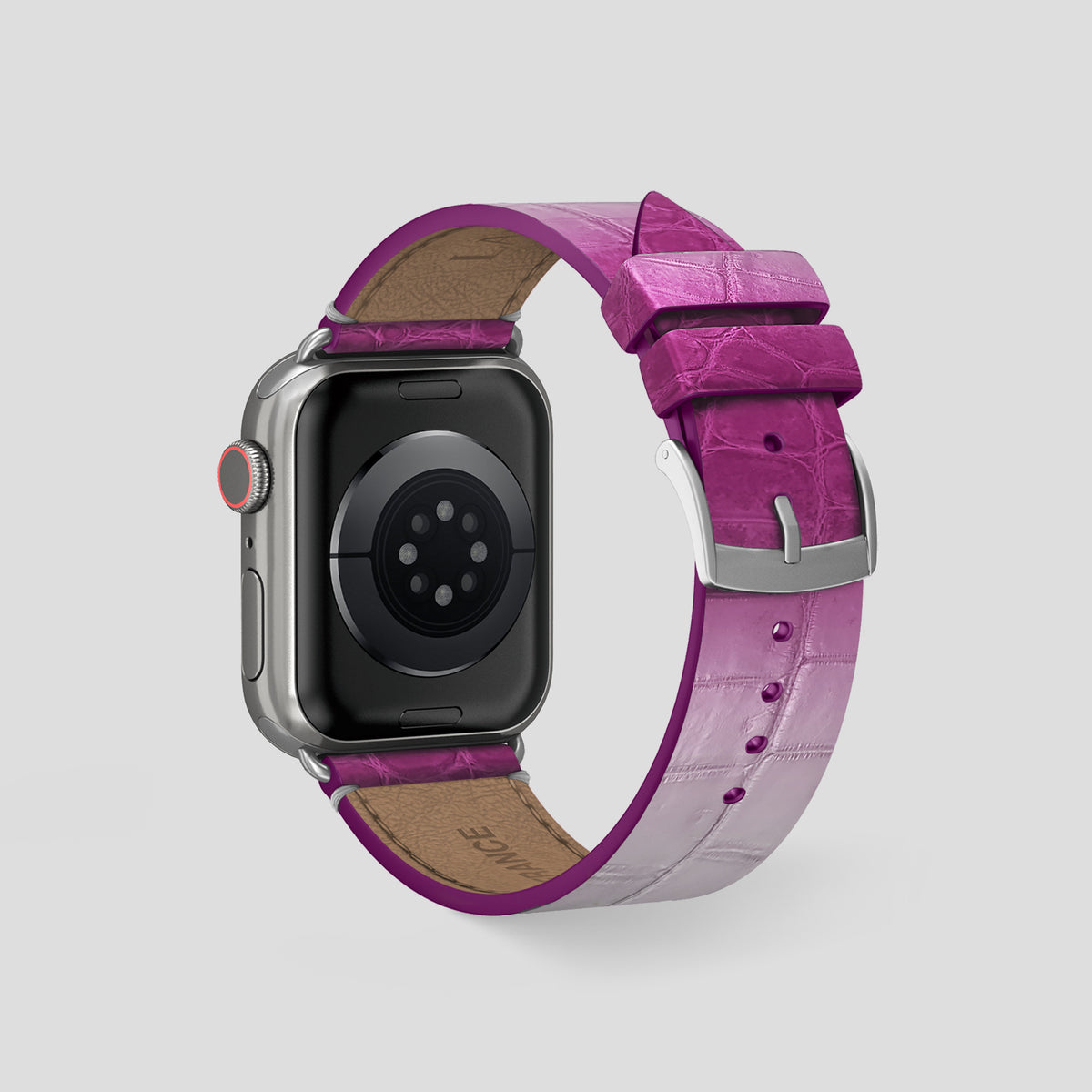 Fuchsia Apple Watch 46mm Strap Himalayan Crocodile with Steel Metal -2 | Fuchsia-Steel