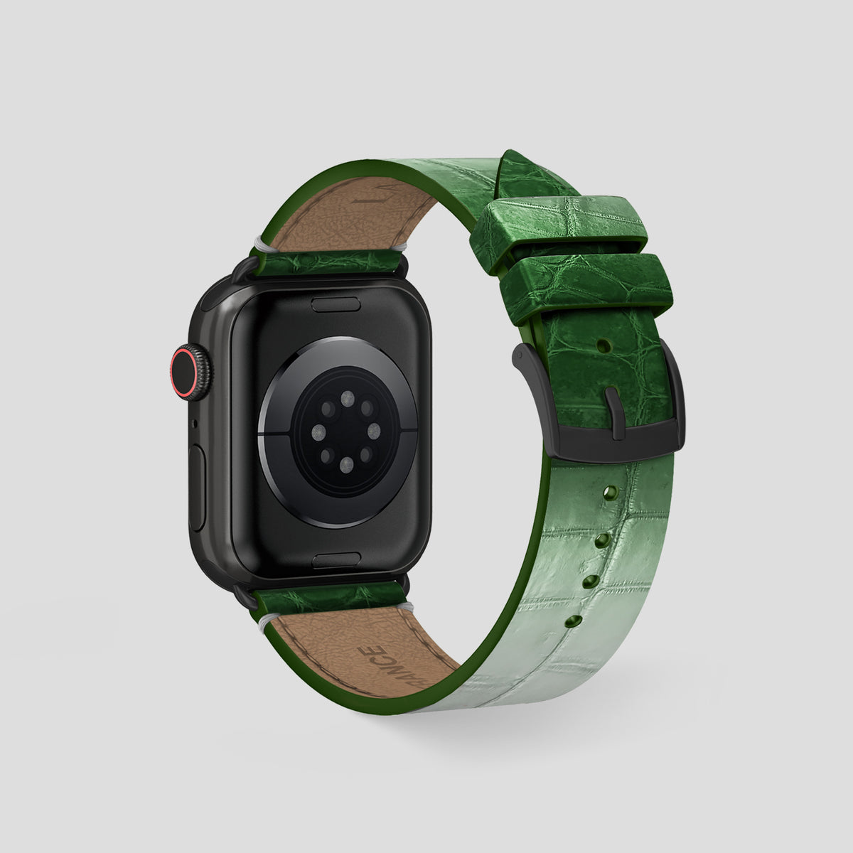 Green Apple Watch 46mm Strap Himalayan Crocodile with Black Metal -2 | Green-Black