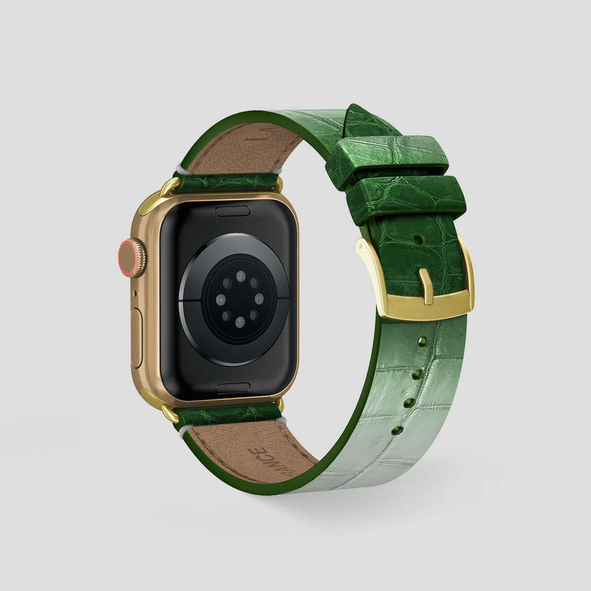 Green Apple Watch 46mm Strap Himalayan Crocodile with Gold Metal -2 | Green-Gold