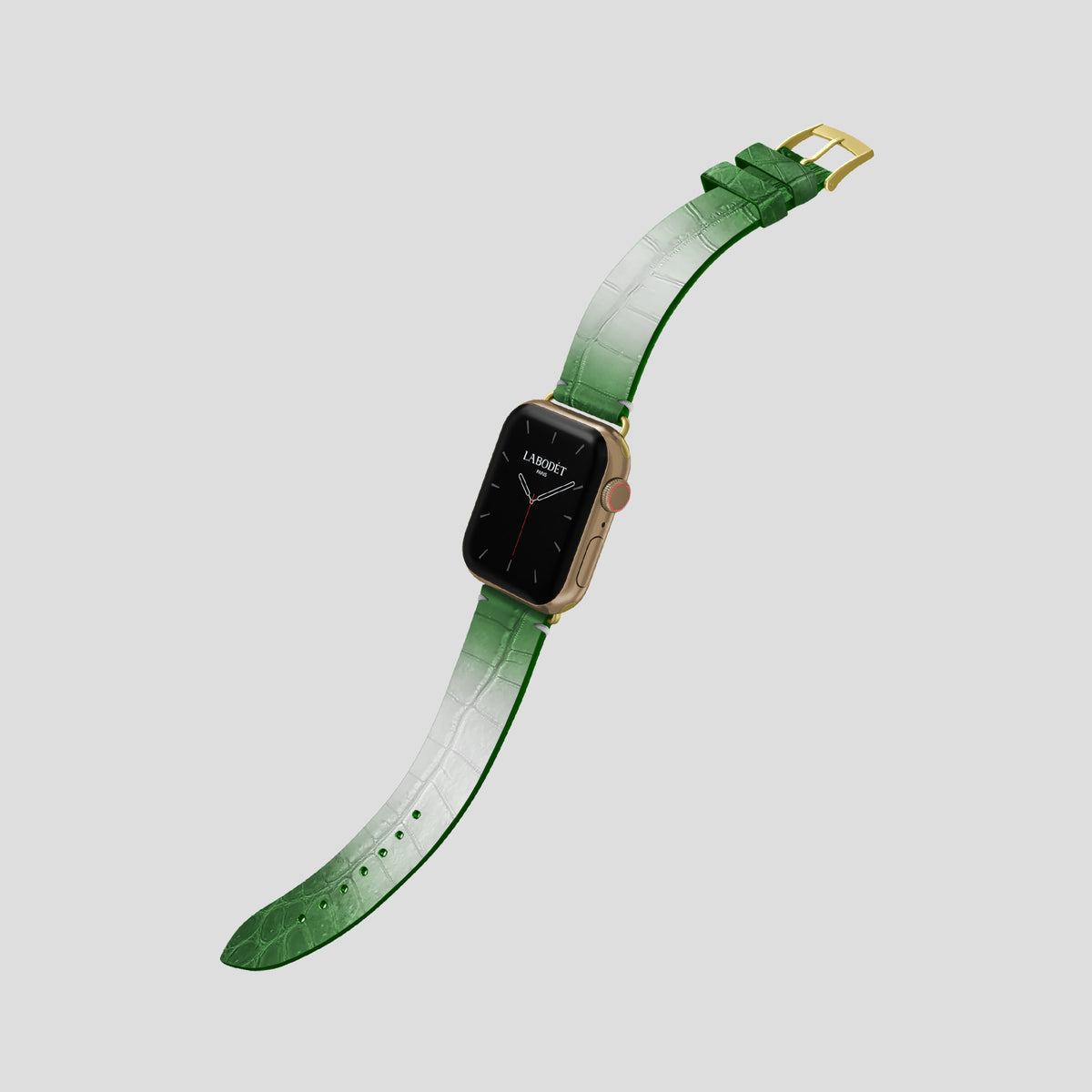 Green Apple Watch 46mm Strap Himalayan Crocodile with Gold Metal -3 | Green-Gold