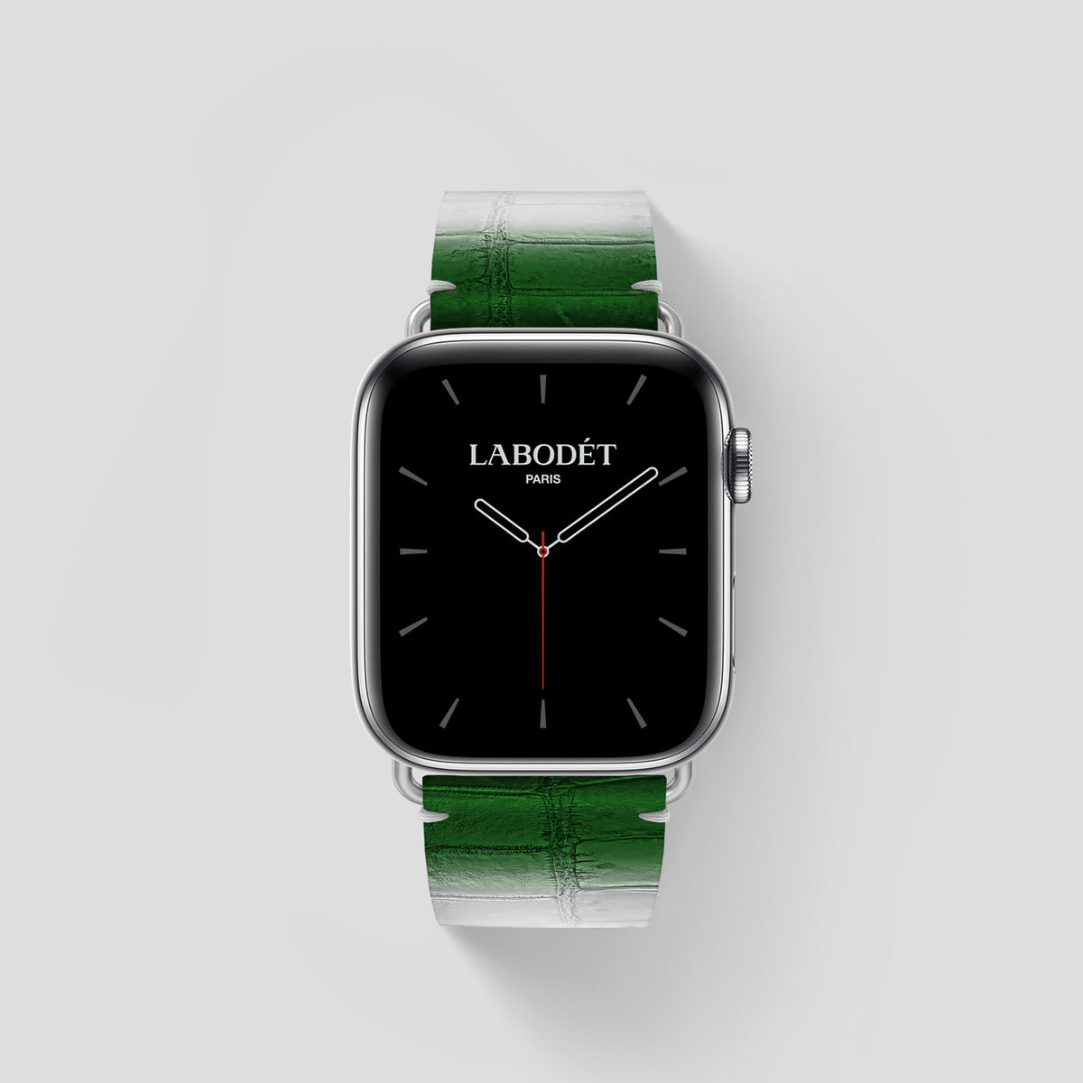 Green Apple Watch 46mm Strap Himalayan Crocodile with Steel Metal -1 | Green-Steel