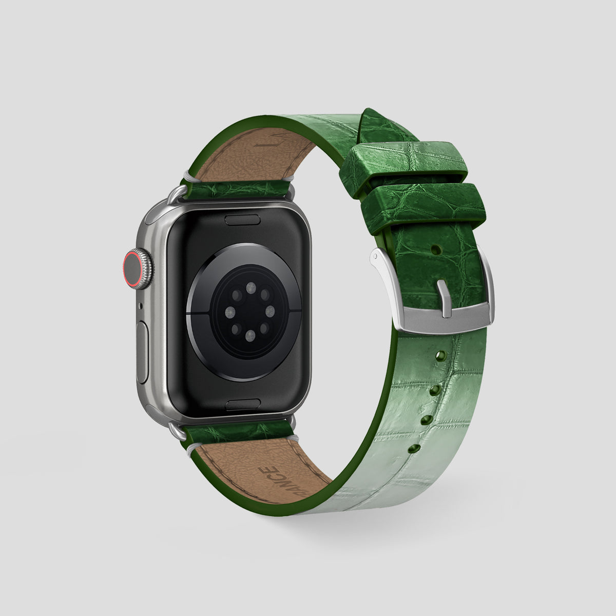 Green Apple Watch 46mm Strap Himalayan Crocodile with Steel Metal -2 | Green-Steel