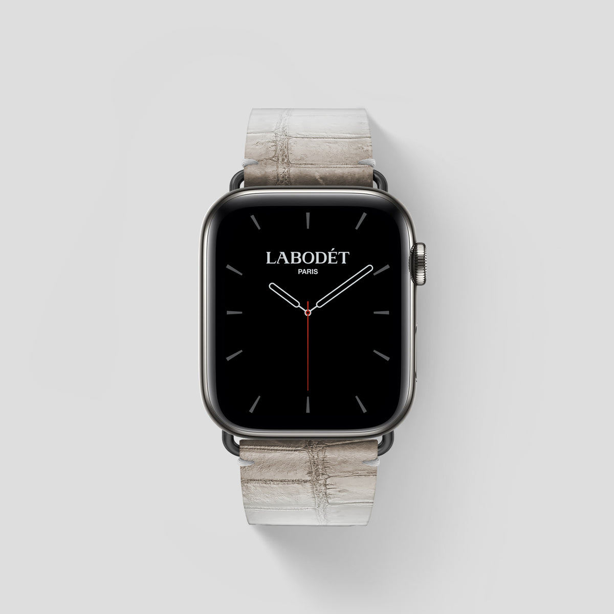 Grey Apple Watch 46mm Strap Himalayan Crocodile with Black Metal -1 | Grey-Black