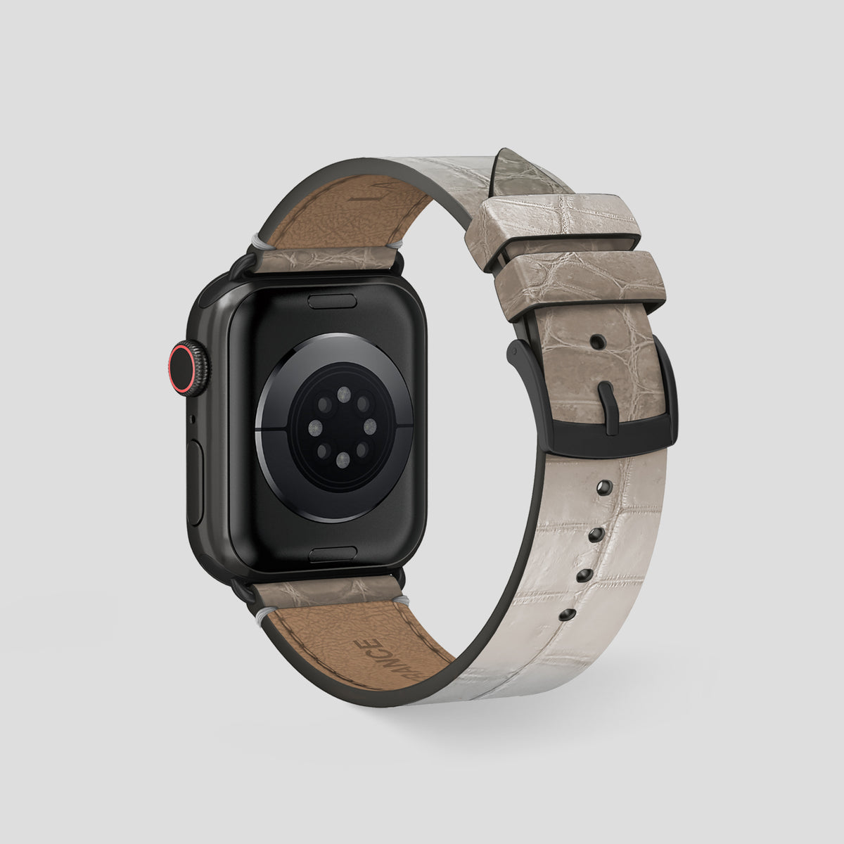 Grey Apple Watch 46mm Strap Himalayan Crocodile with Black Metal -2 | Grey-Black