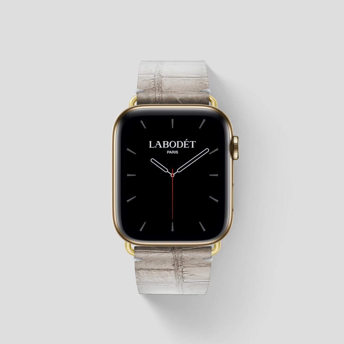 Grey Apple Watch 46mm Strap Himalayan Crocodile with Gold Metal -1 | Grey-Gold