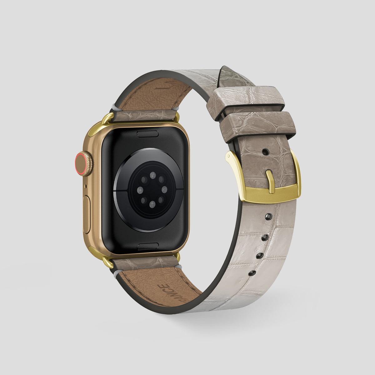 Grey Apple Watch 46mm Strap Himalayan Crocodile with Gold Metal -2 | Grey-Gold