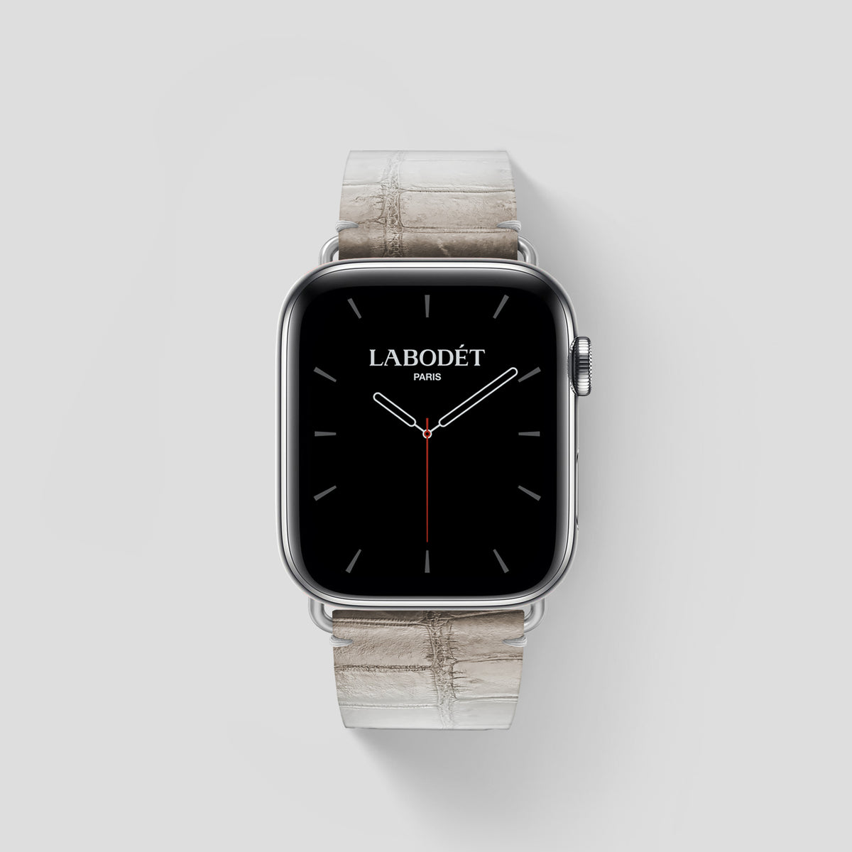 Grey Apple Watch 46mm Strap Himalayan Crocodile with Steel Metal -1 | Grey-Steel