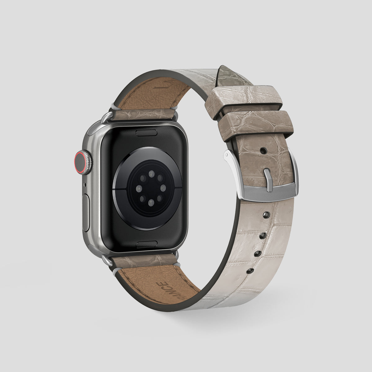 Grey Apple Watch 46mm Strap Himalayan Crocodile with Steel Metal -2 | Grey-Steel