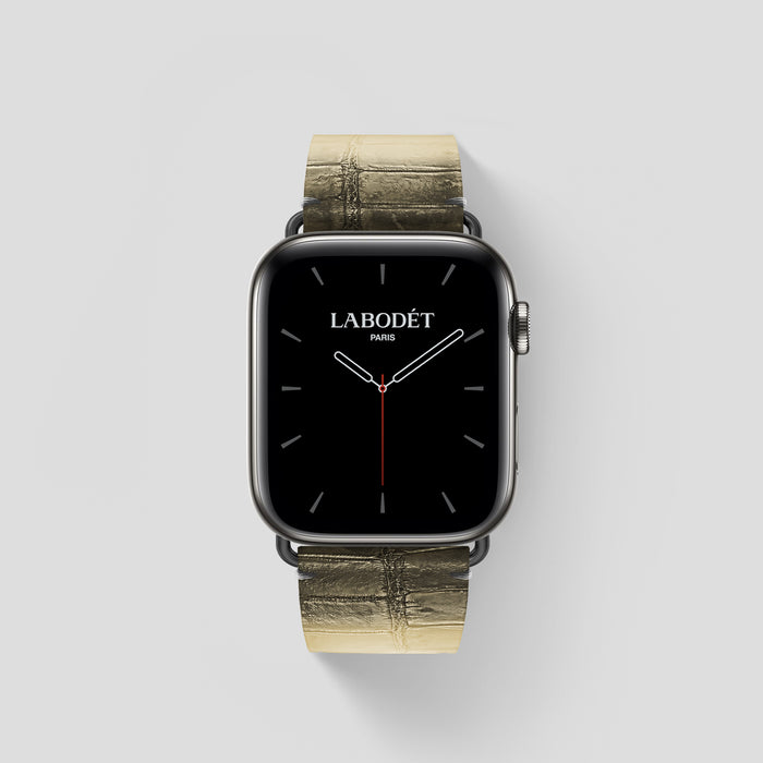 Natural Apple Watch 46mm Strap Himalayan Crocodile with Black Metal -1 | Natural-Black