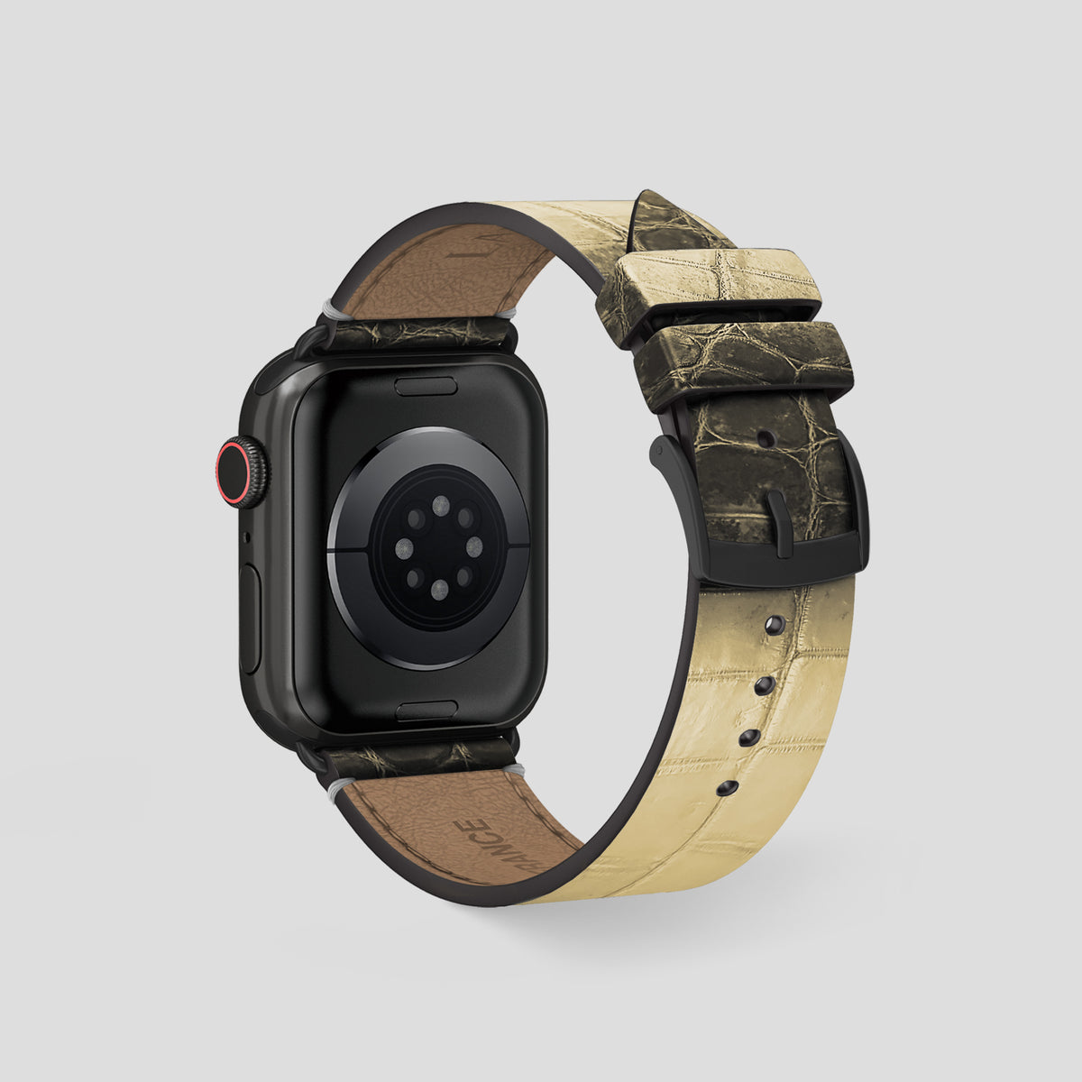 Natural Apple Watch 46mm Strap Himalayan Crocodile with Black Metal -2 | Natural-Black