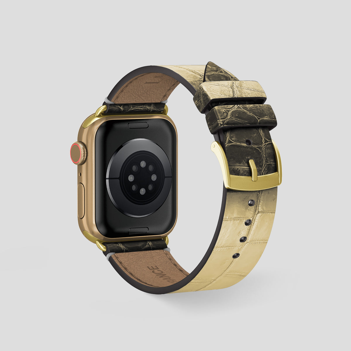Natural Apple Watch 46mm Strap Himalayan Crocodile with Gold Metal -2 | Natural-Gold