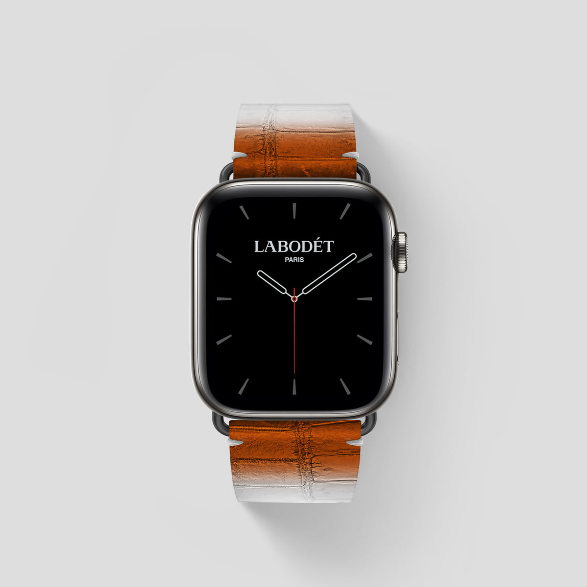 Orange Apple Watch 46mm Strap Himalayan Crocodile with Black Metal -1 | Orange-Black