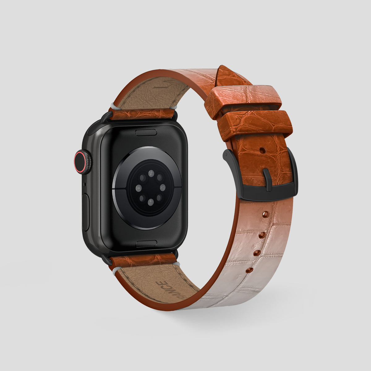 Orange Apple Watch 46mm Strap Himalayan Crocodile with Black Metal -2 | Orange-Black