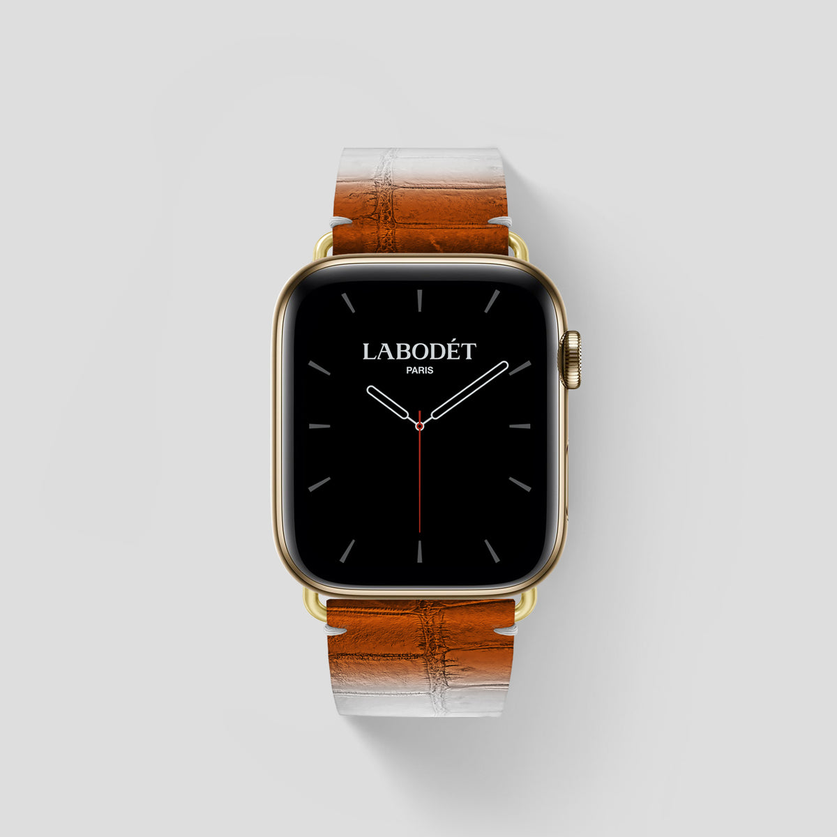 Orange Apple Watch 46mm Strap Himalayan Crocodile with Gold Metal -1 | Orange-Gold