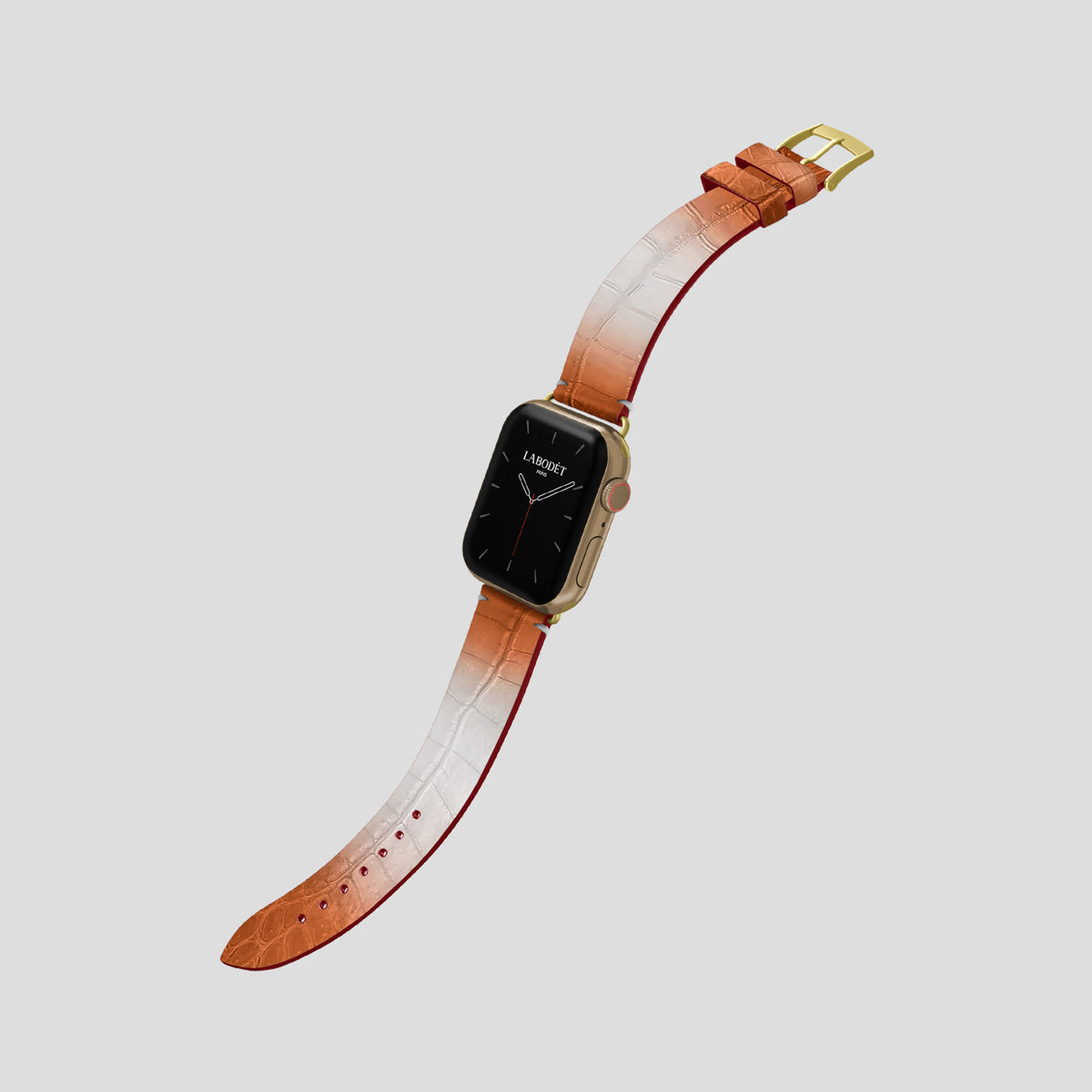 Orange Apple Watch 46mm Strap Himalayan Crocodile with Gold Metal -3 | Orange-Gold
