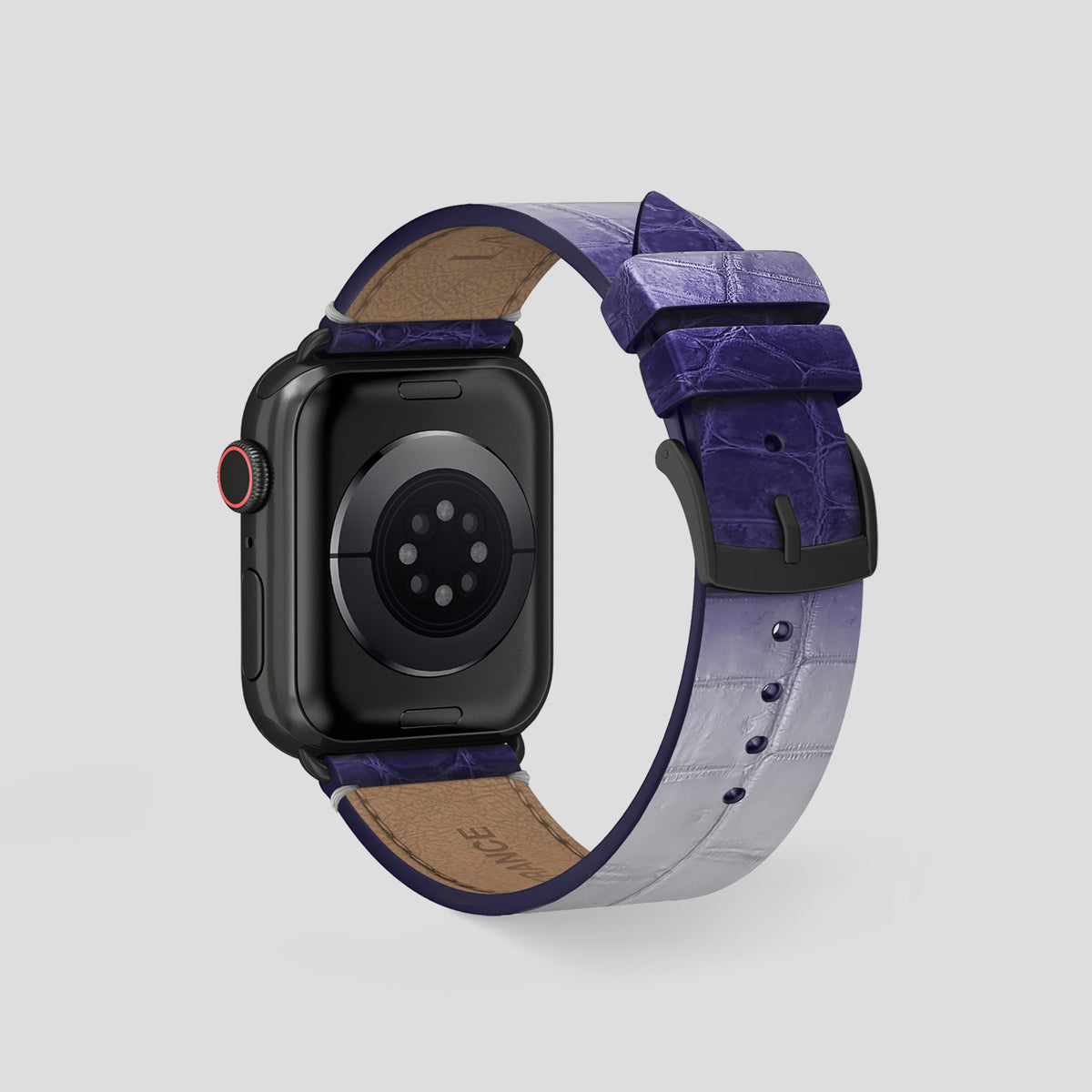 Purple Apple Watch 46mm Strap Himalayan Crocodile with Black Metal -2 | Purple-Black