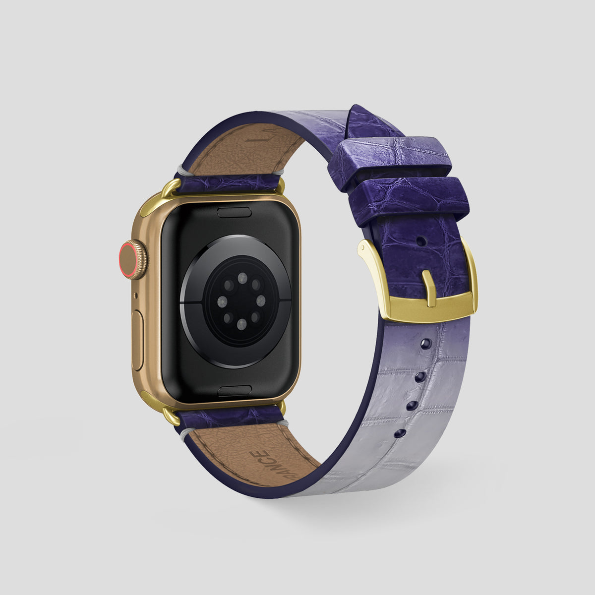 Purple Apple Watch 46mm Strap Himalayan Crocodile with Gold Metal -2 | Purple-Gold