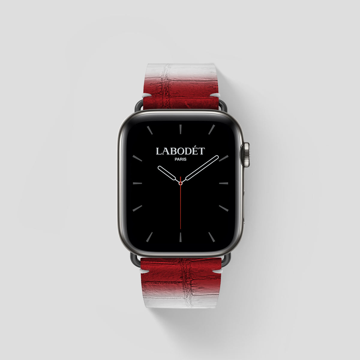 Red Apple Watch 46mm Strap Himalayan Crocodile with Black Metal -1 | Red-Black