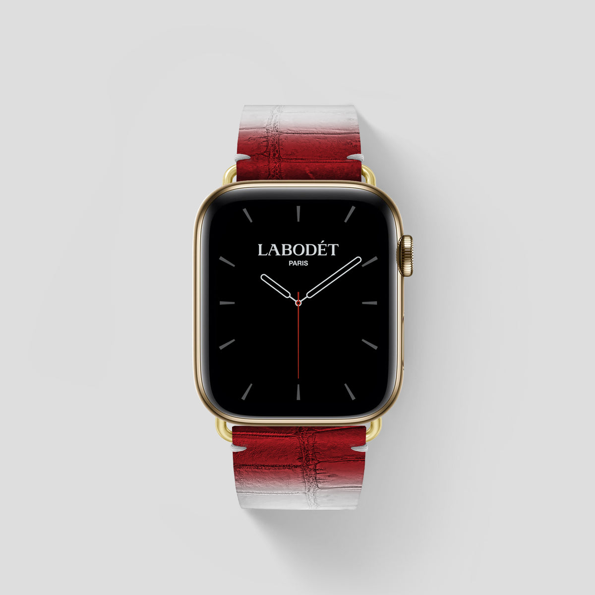 Red Apple Watch 46mm Strap Himalayan Crocodile with Gold Metal -1 | Red-Gold