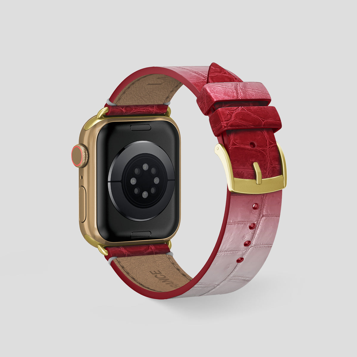 Red Apple Watch 46mm Strap Himalayan Crocodile with Gold Metal -2 | Red-Gold