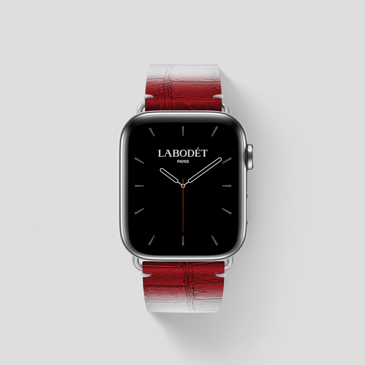 Red Apple Watch 46mm Strap Himalayan Crocodile with Steel Metal -1 | Red-Steel