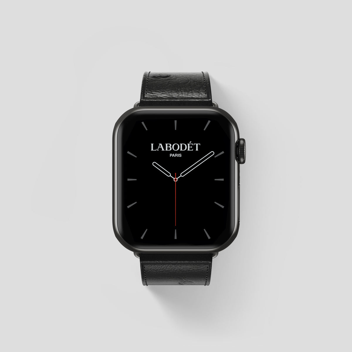 Black Apple Watch 46mm Classic Strap Ostrich with Black Metal -1 | Black-Black