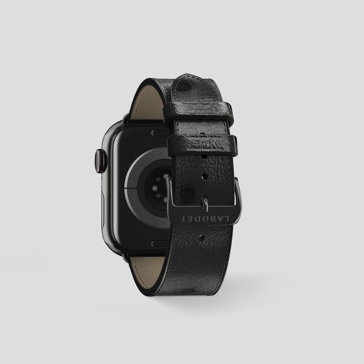 Black Apple Watch 46mm Classic Strap Ostrich with Black Metal -2 | Black-Black