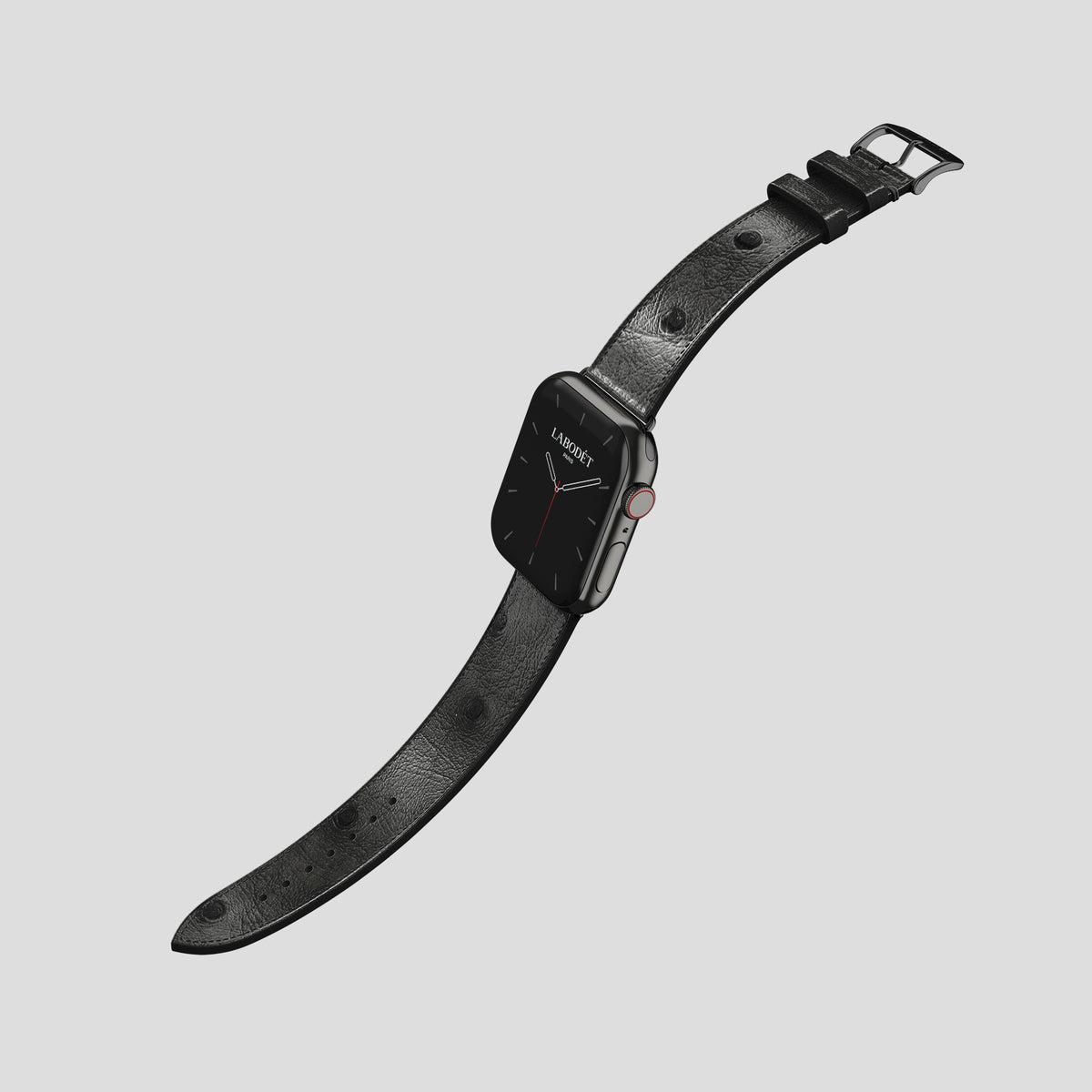 Black Apple Watch 46mm Classic Strap Ostrich with Black Metal -3 | Black-Black