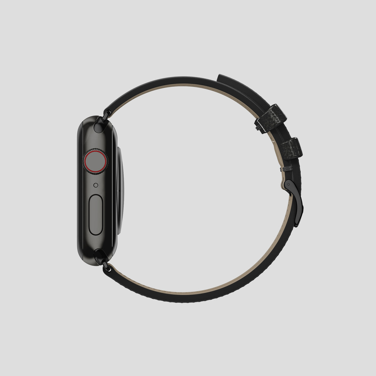 Black Apple Watch 46mm Classic Strap Ostrich with Black Metal -4 | Black-Black