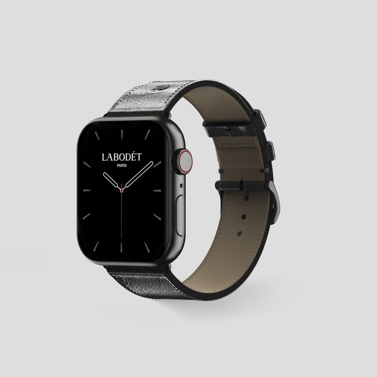 Black Apple Watch 46mm Classic Strap Ostrich with Black Metal -6 | Black-Black