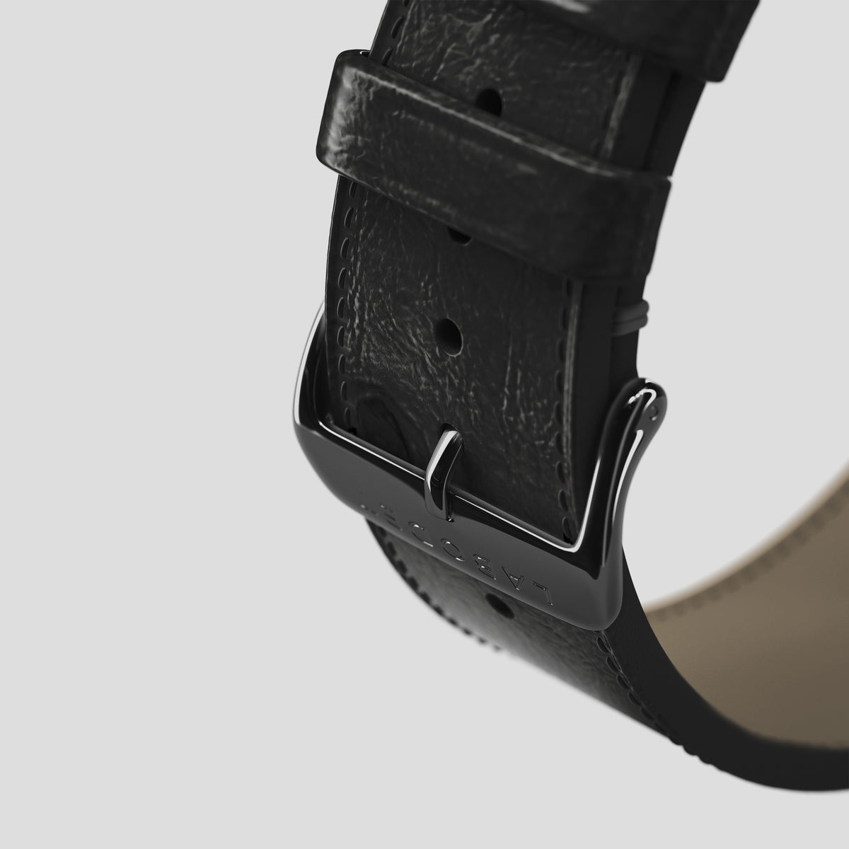 Black Apple Watch 46mm Classic Strap Ostrich with Black Metal -7 | Black-Black