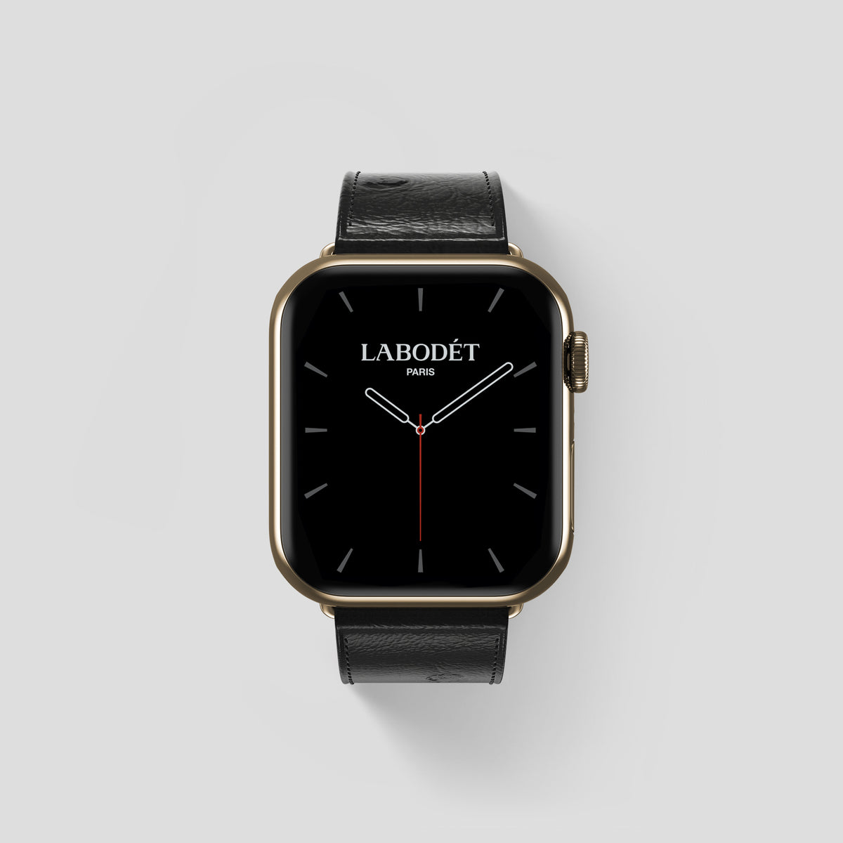 Black Apple Watch 46mm Classic Strap Ostrich with Gold Metal -1 | Black-Gold