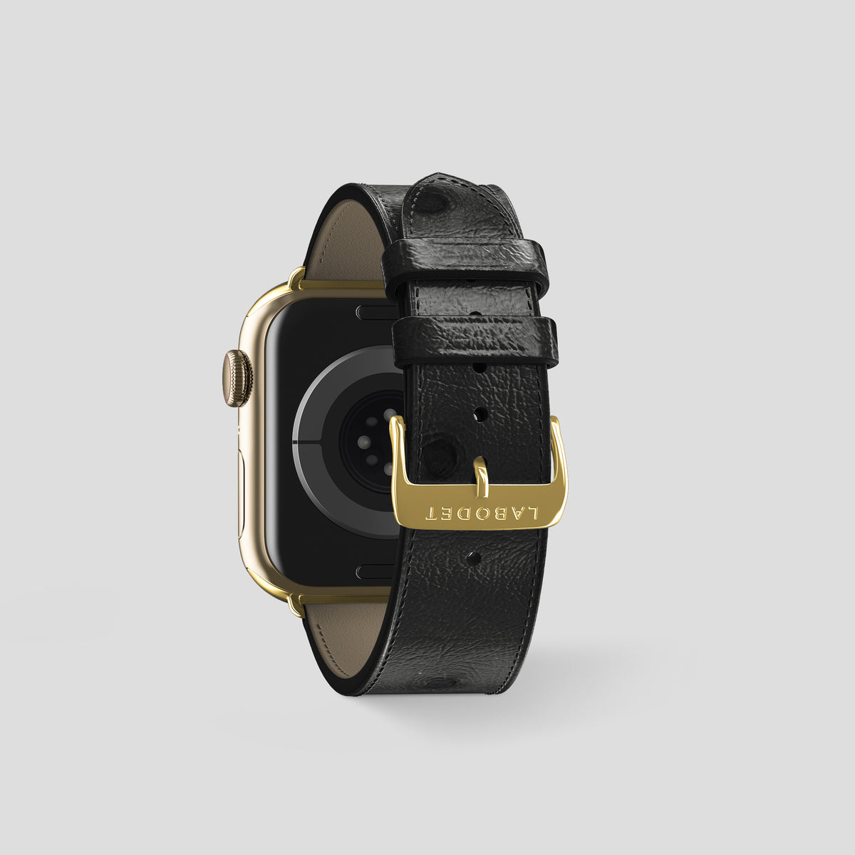 Black Apple Watch 46mm Classic Strap Ostrich with Gold Metal -2 | Black-Gold